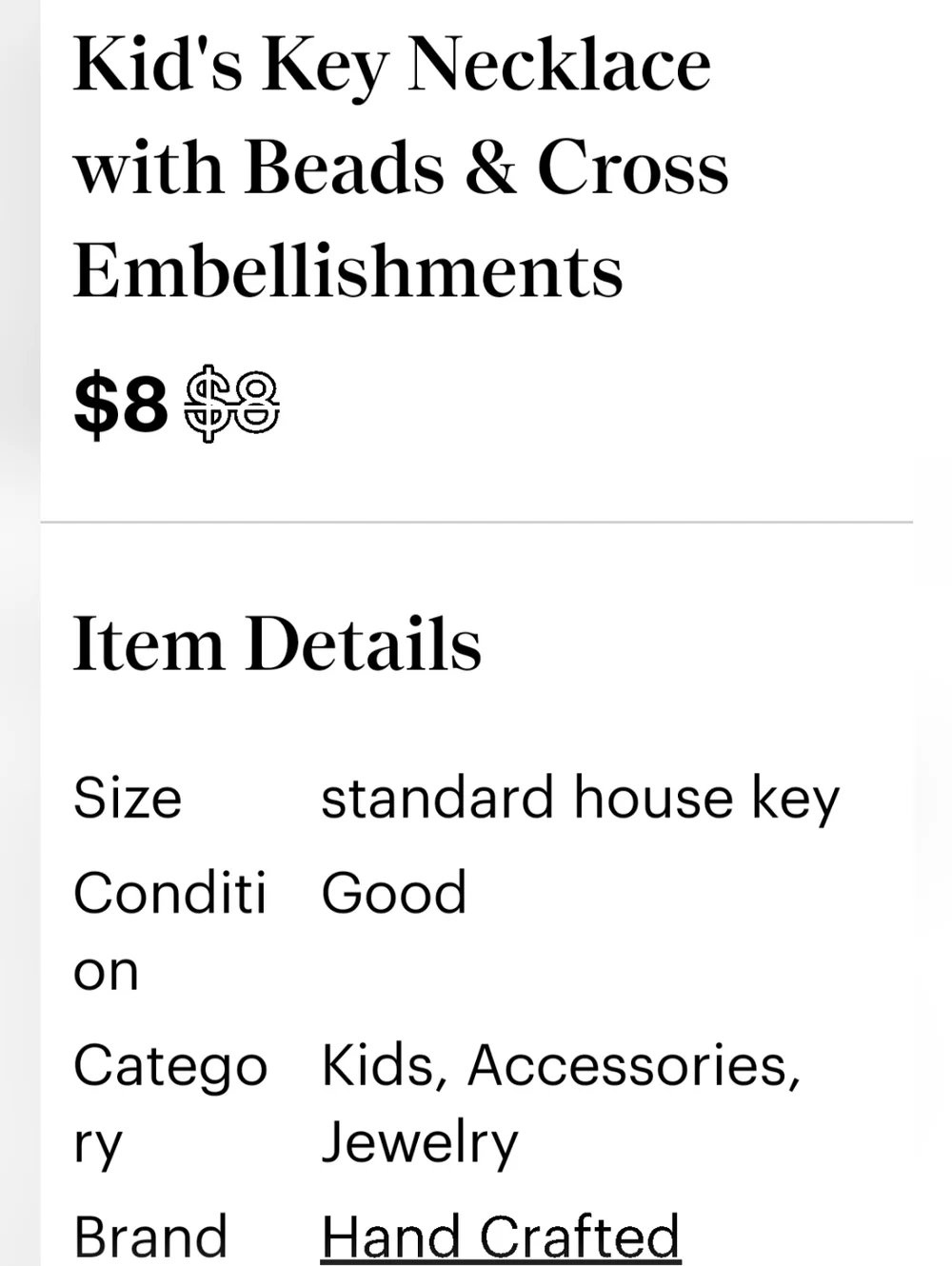 Kid's Key Necklace with Beads & Christian Cross - Picture 15 of 16